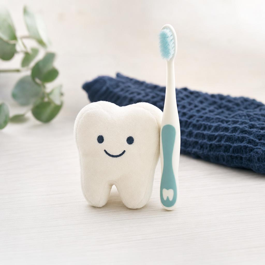 小児歯科向けの歯ブラシとぬいぐるみ